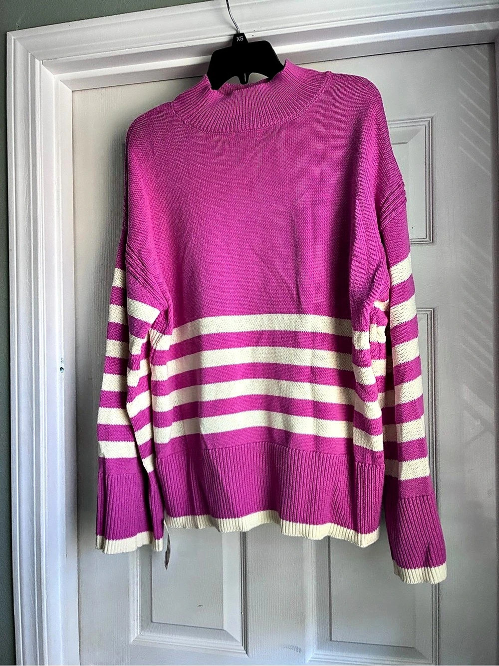 NEW ON-34th Striped Mock Neck Sweater Pink & Cream XL